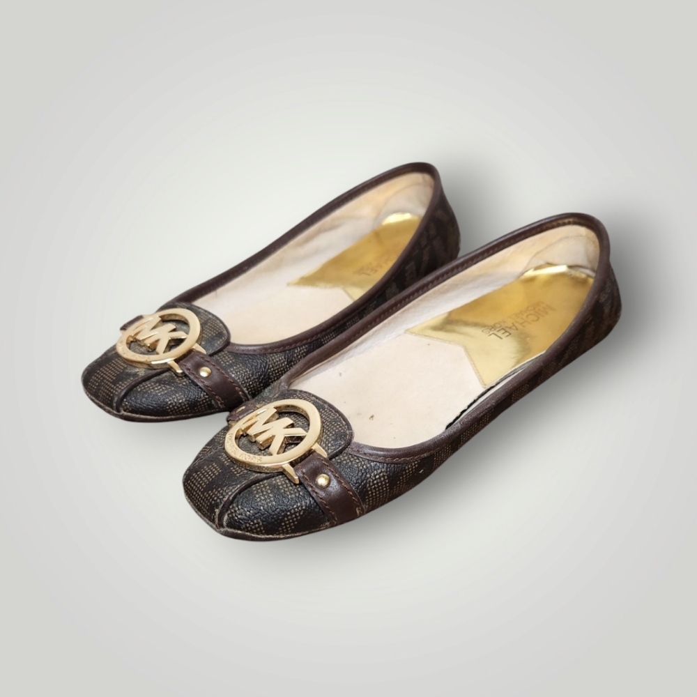 MICHAEL Kors Fulton Moc Ballet Flats Womens 6 M Brown MK Signature Slip On